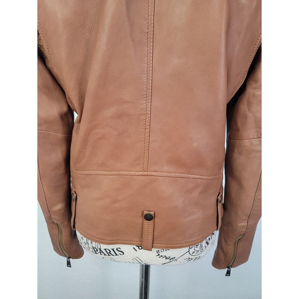 Polo Ralph Lauren Cognac Brown Lamb Leather Moto Jacket Size 2/4 Womens - Picture 16 of 16